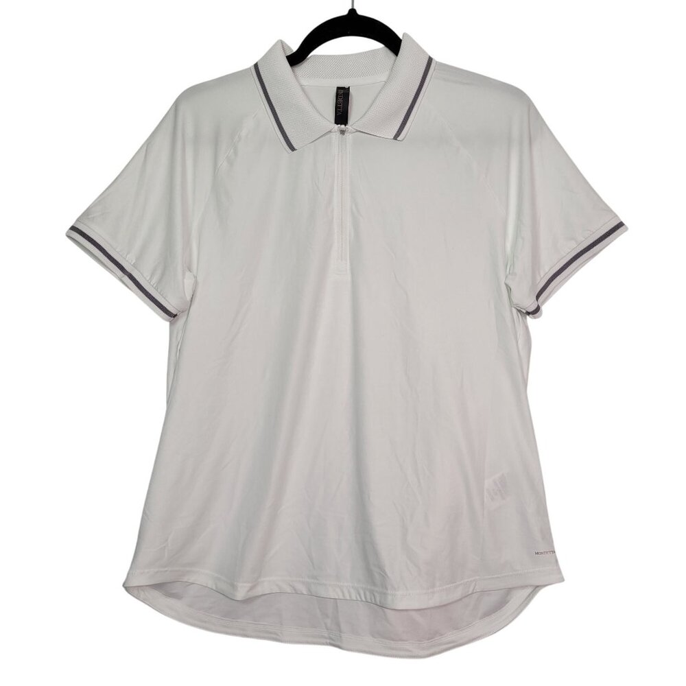 Mondetta Women's Active 1/4-Zip Short Sleeve Mesh Polo Shirt White Size Large